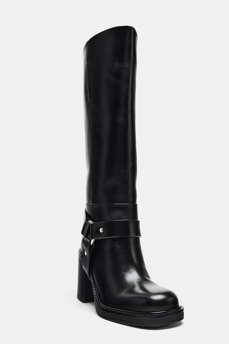 BOTTES EN CUIR À BOUCLES