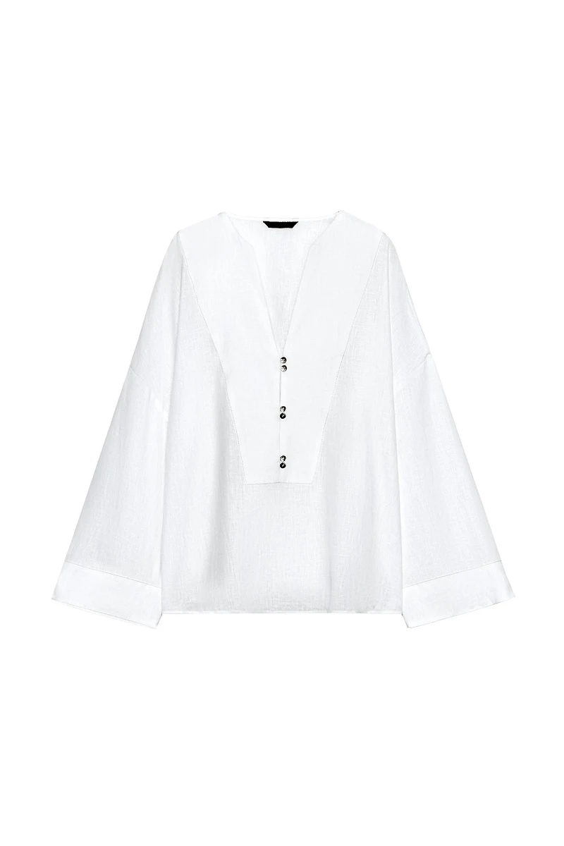 100% LINEN V-NECK SHIRT