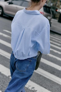 CROPPED STRIPED OXFORD SHIRT WITH WAIST PLEATS