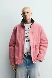 RELAXED FIT WASHED JACKET WITH CONTRAST COLLAR