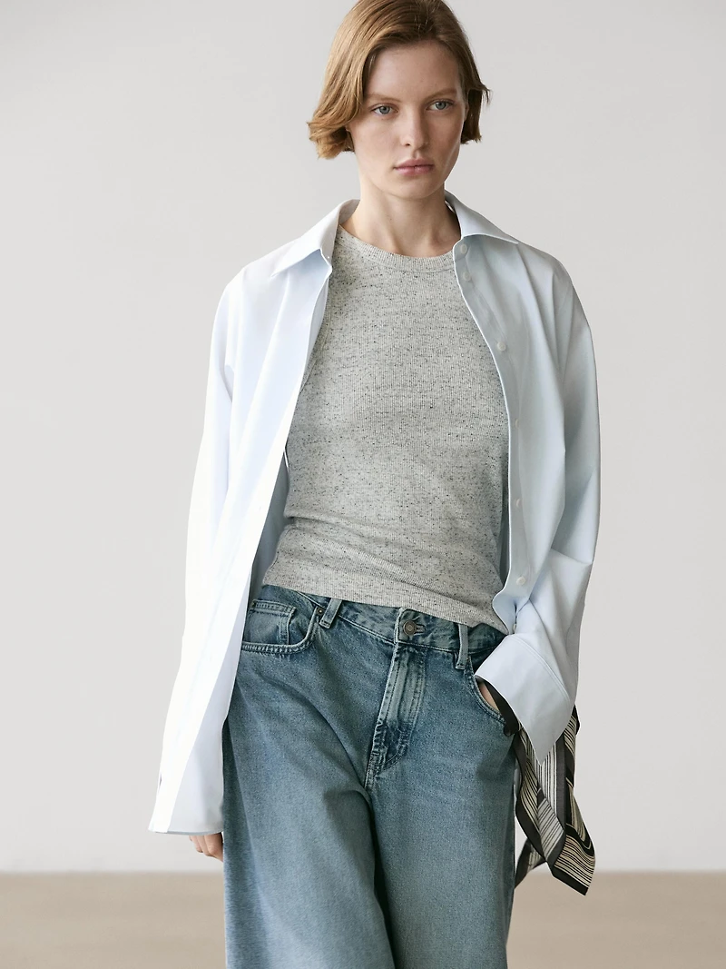 Poplin and cotton blend shirt