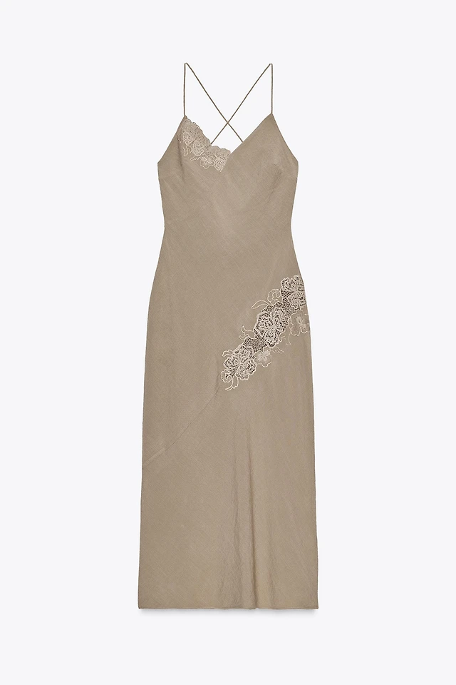 Zara EMBROIDERED MIDI SLIP DRESS | Place Rosemre