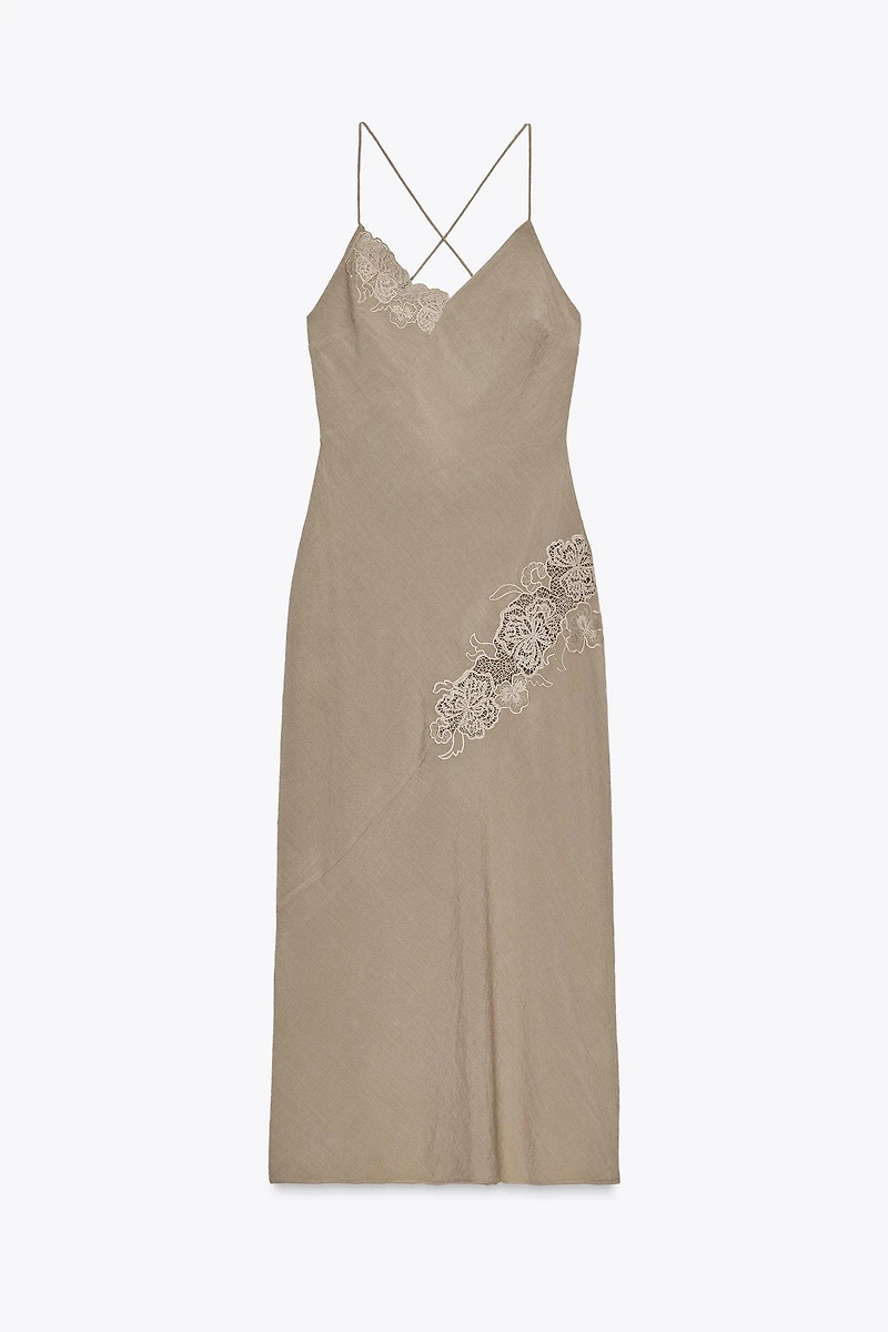 EMBROIDERED MIDI SLIP DRESS