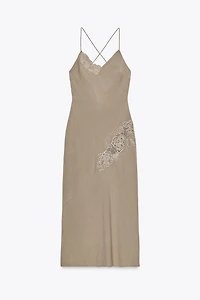 EMBROIDERED MIDI SLIP DRESS