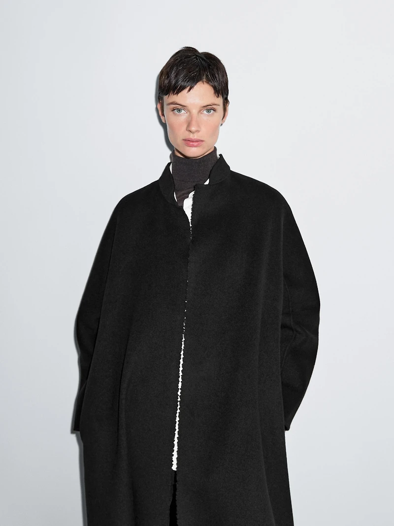 Long coat with stand collar