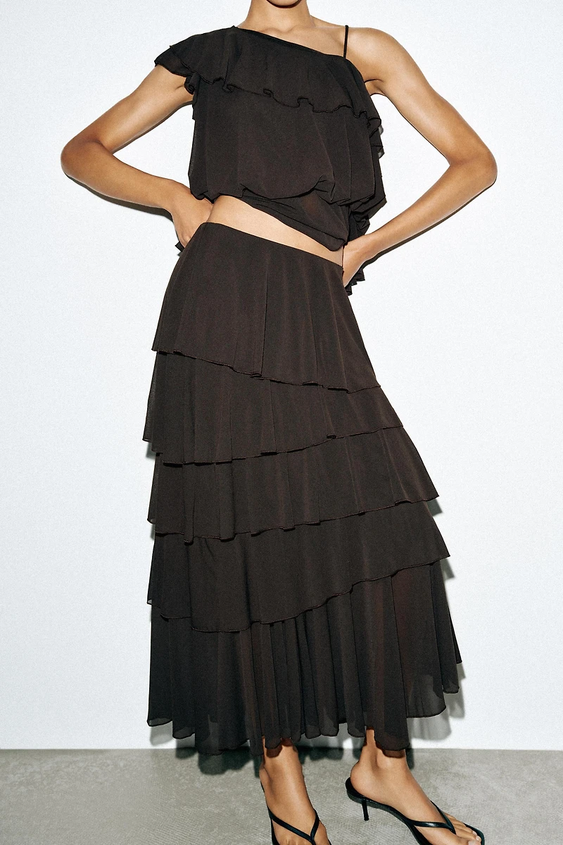 RUFFLED MIDI SKIRT