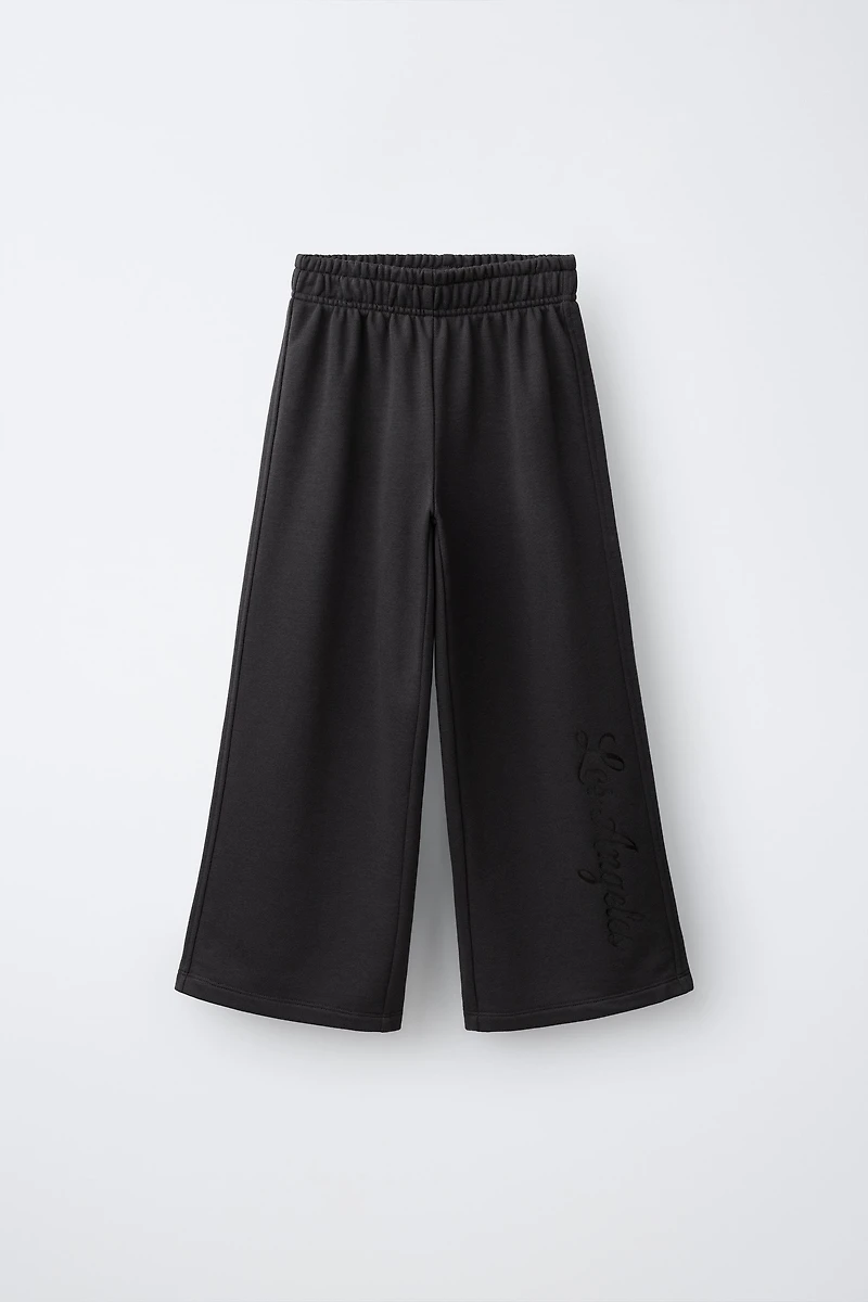 TEXT PRINT WIDE LEG PLUSH PANTS