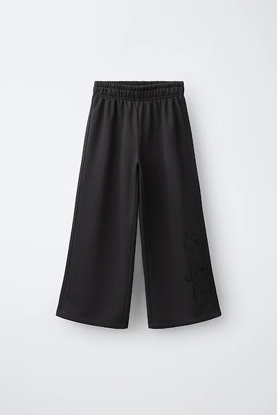 TEXT PRINT WIDE LEG PLUSH PANTS