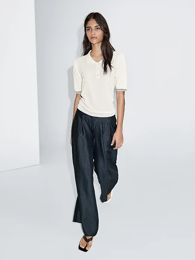 Knit polo shirt with sleeve detail