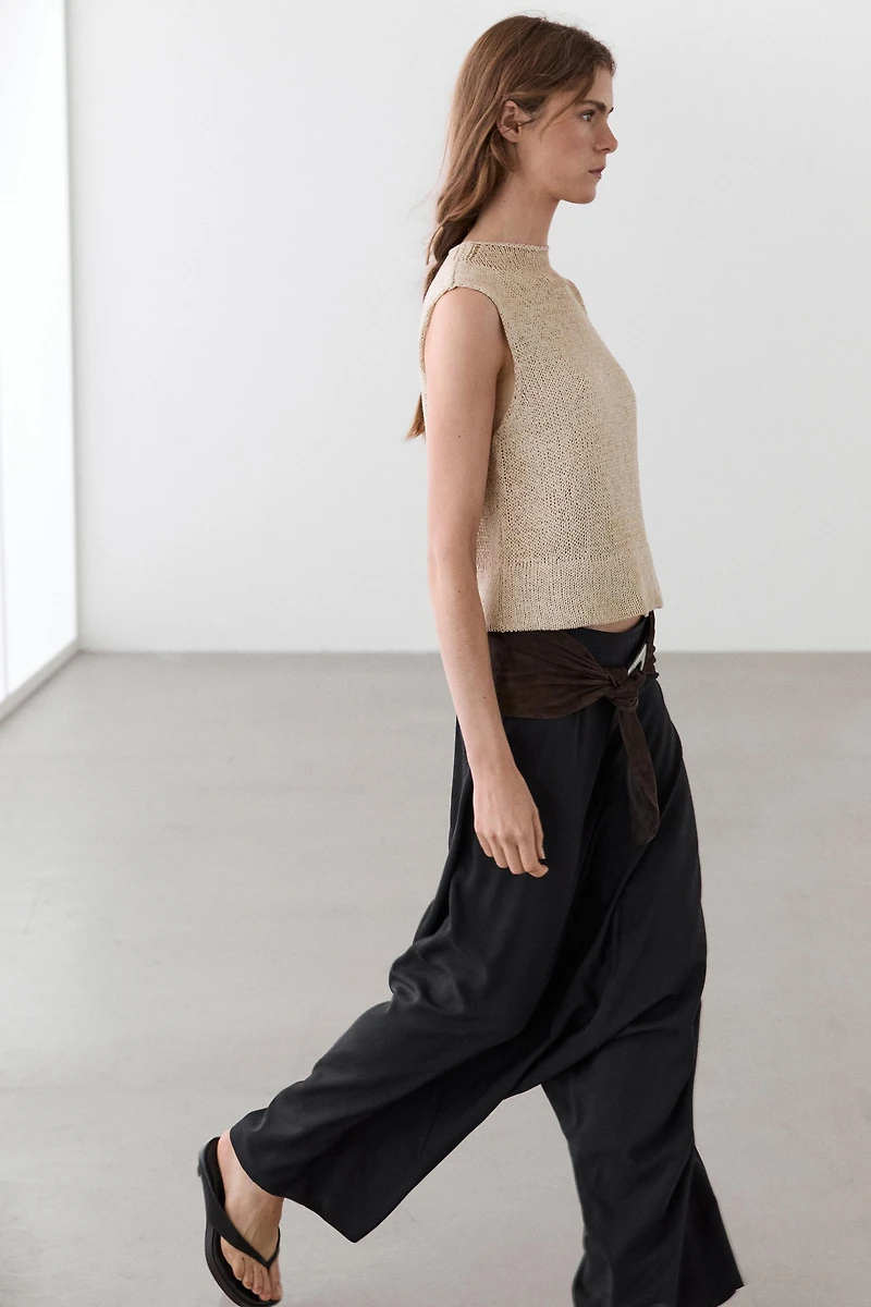 Linen blend knit top