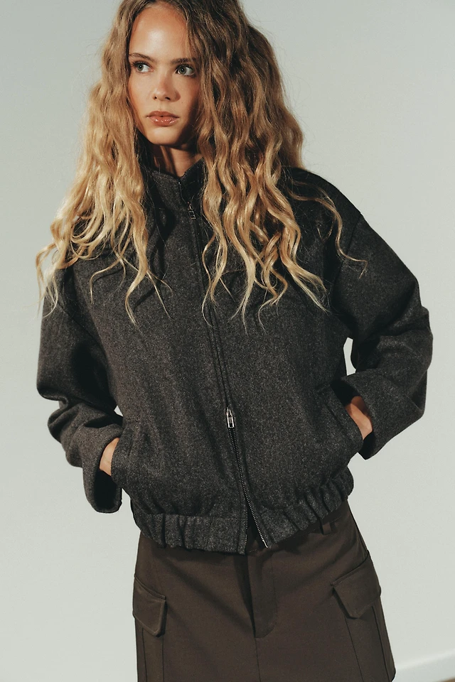 Blouson Bomber Zara Taille Moyenne Noir - Viscose, Neuf Mais Avec Petites Imperfections