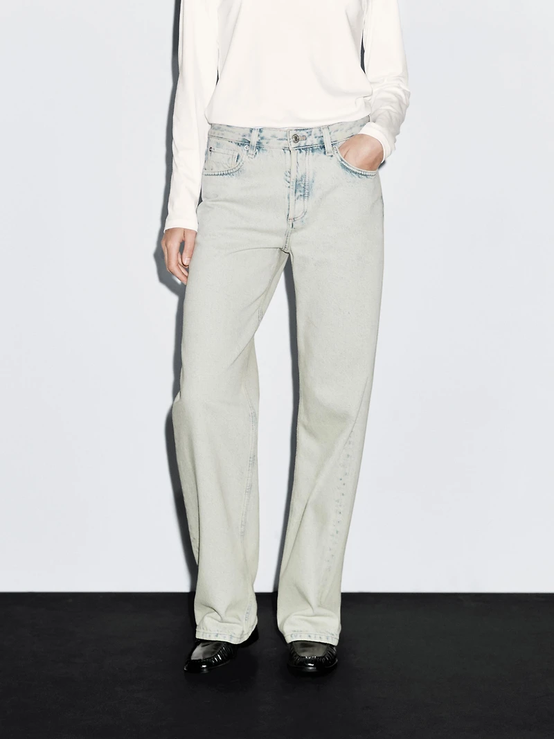 Faded mid-rise wide-leg jeans