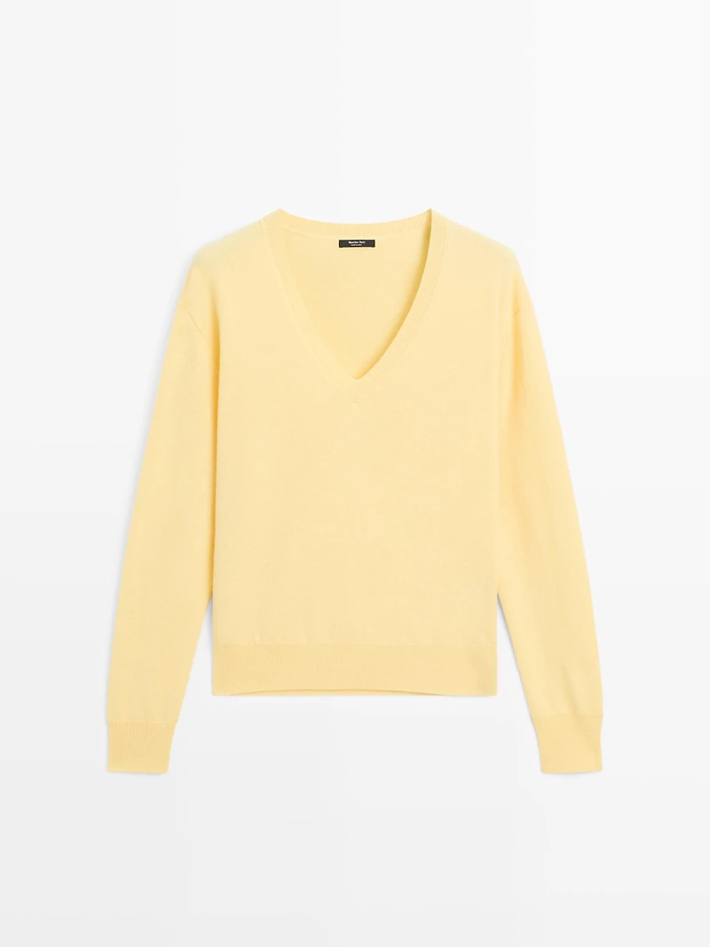 Wool blend deep V-neck knit sweater