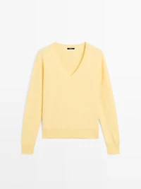 Wool blend deep V-neck knit sweater