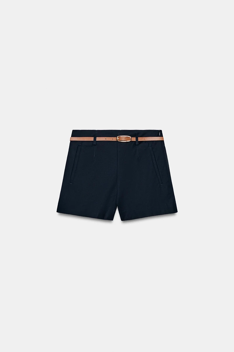 HIGH-WAISTED BELTED SHORTS