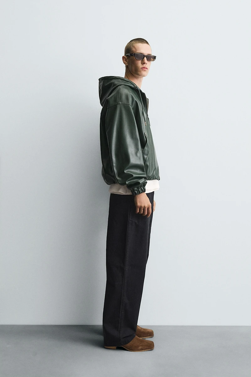 HOODIE FAUX LEATHER JACKET