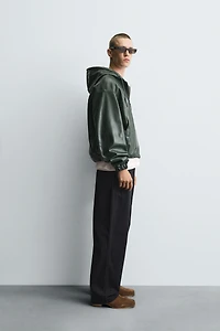 HOODIE FAUX LEATHER JACKET