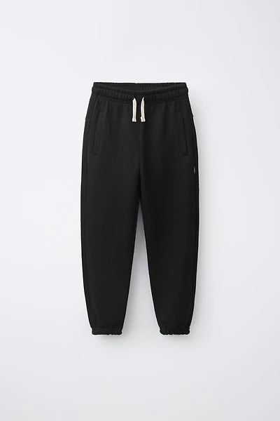 SOLID FLEECE JOGGERS WITH LABEL