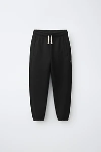 SOLID FLEECE JOGGERS WITH LABEL