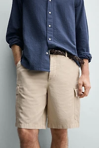 COTTON-LINEN BLEND CARGO SHORTS