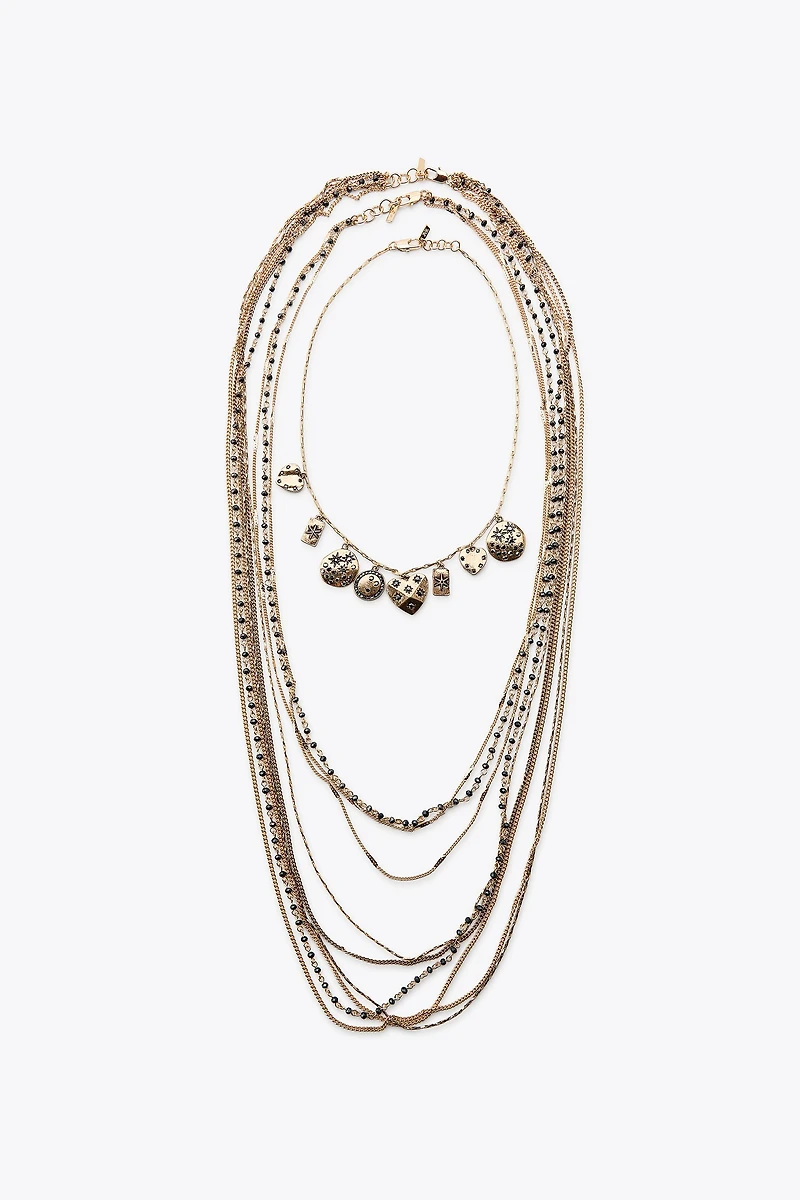 3-PACK OF BEADED CHAIN CHARM NECKLACES