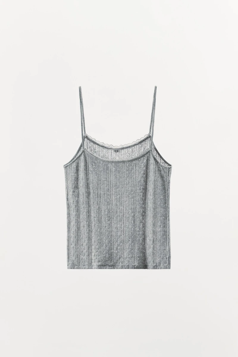 POINTELLE FLORAL STRAP TOP