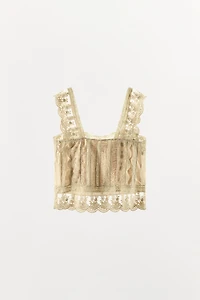 SATIN EFFECT PLEATED LACE TOP