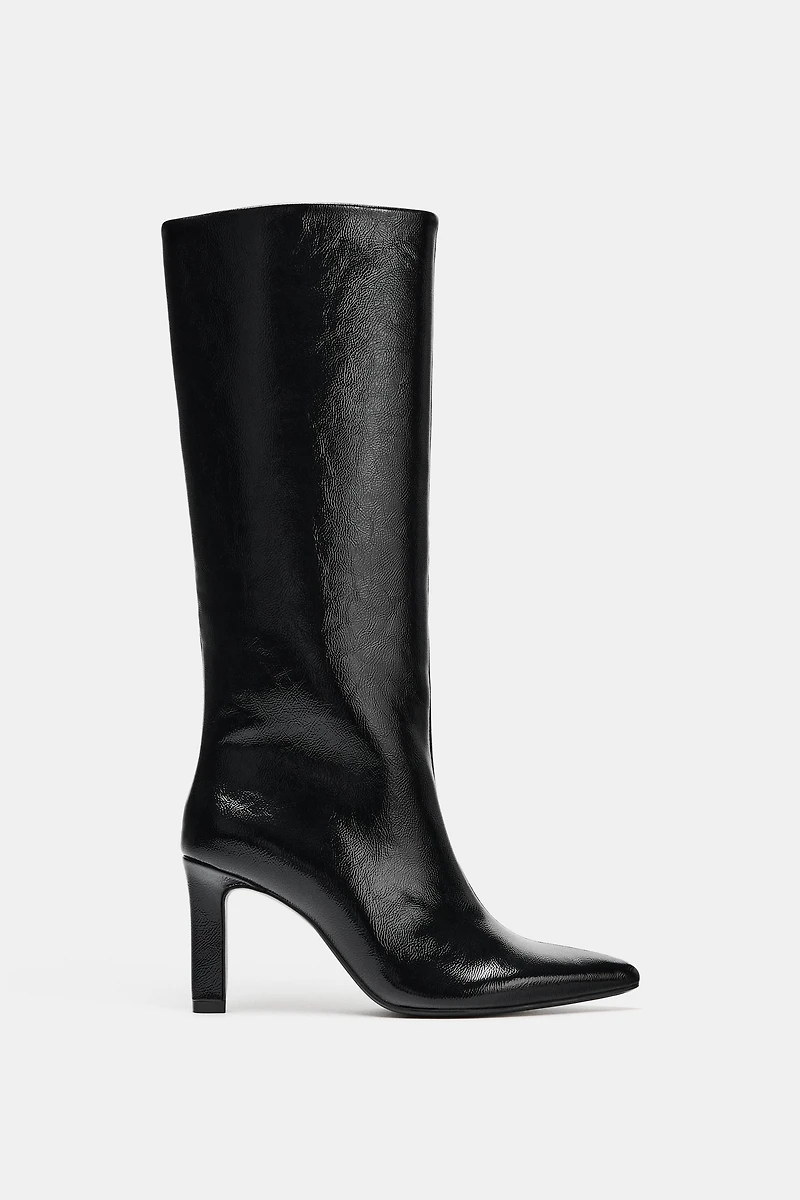 WIDE HEEL PATENT EFFECT BOOTS