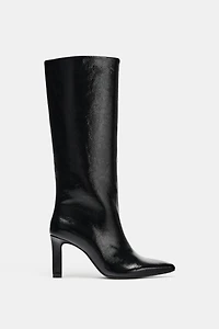 WIDE HEEL PATENT EFFECT BOOTS