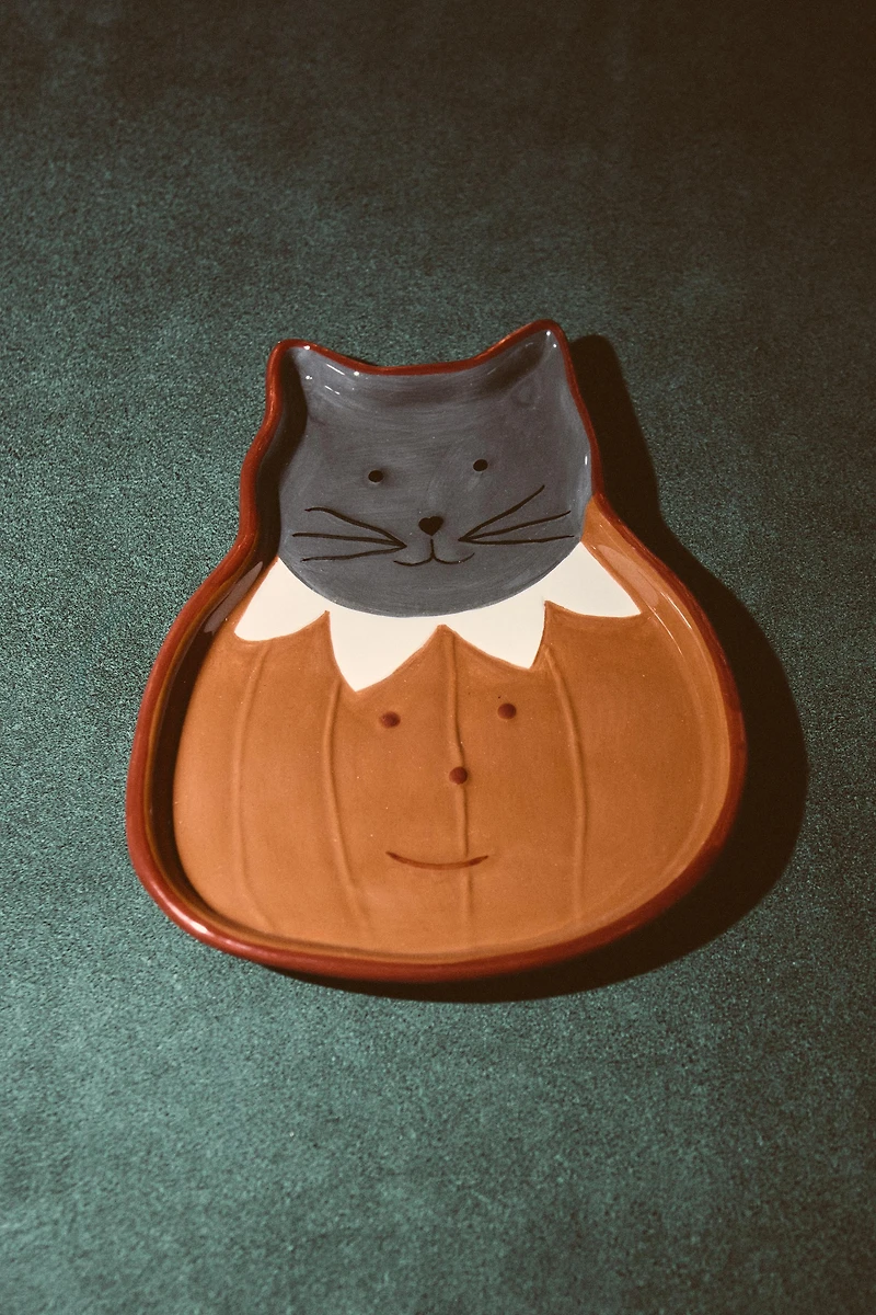 CHILDREN'S HALLOWEEN CAT STONEWARE PLATE