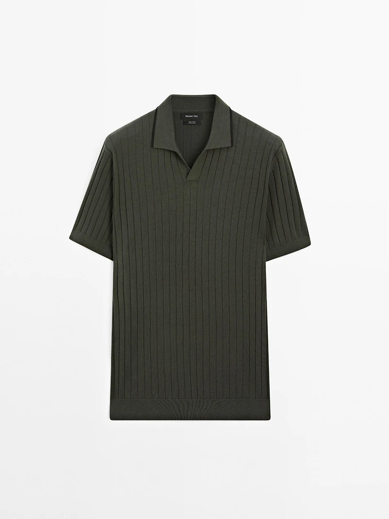 Ribbed knit polo shirt