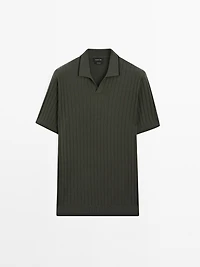 Ribbed knit polo shirt