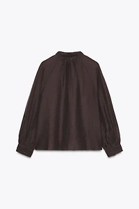 SHEER BALLOON SLEEVE BLOUSE