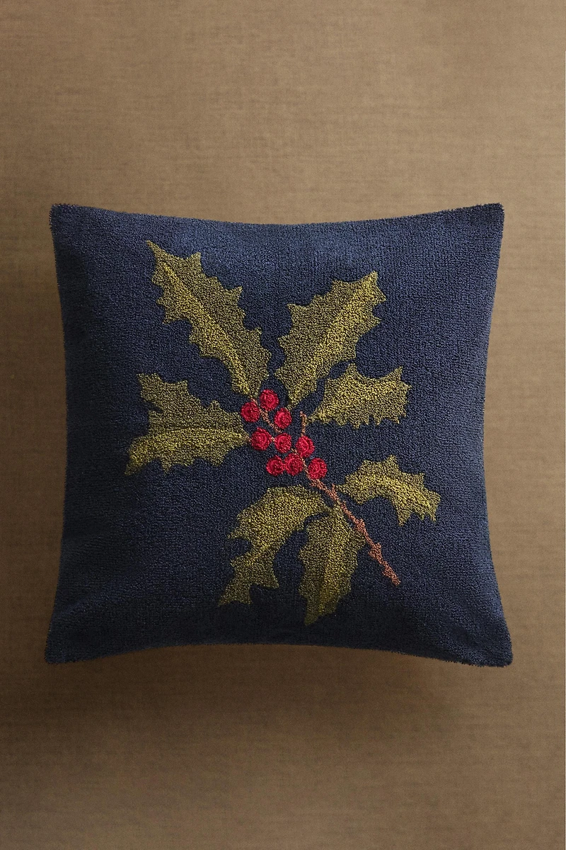 CHRISTMAS HOLLY THROW PILLOW COVER