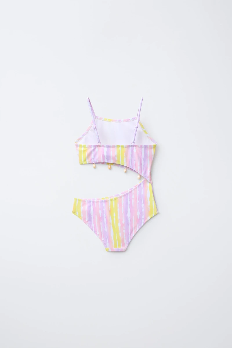 6-14 YEARS/ TIE DYE SWIMSUIT WITH SHELL CUT OUT