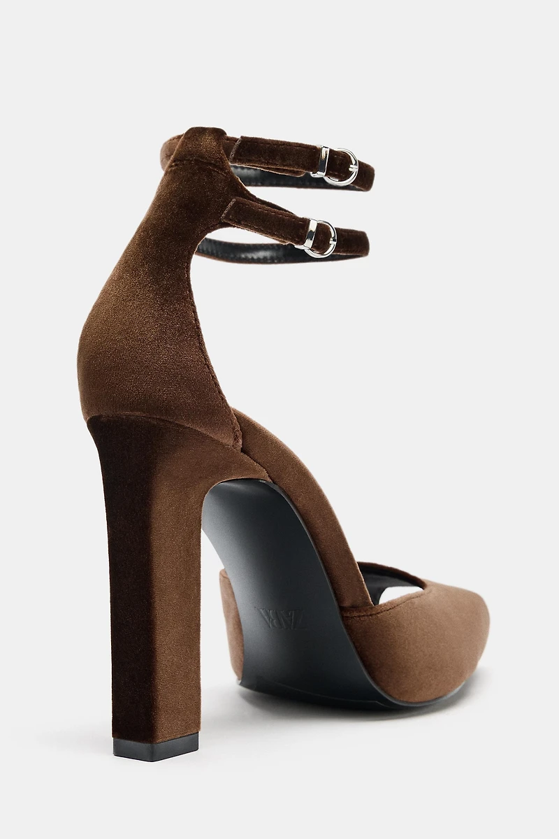 VELVET EFFECT STRAPPY SANDALS