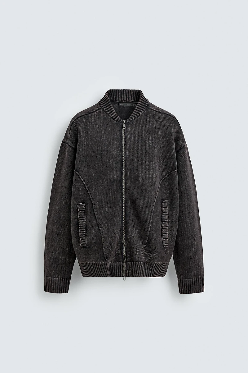 BLOUSON BOMBER EN MAILLE DÉLAVÉE