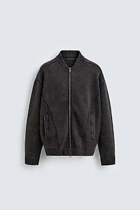 BLOUSON BOMBER EN MAILLE DÉLAVÉE