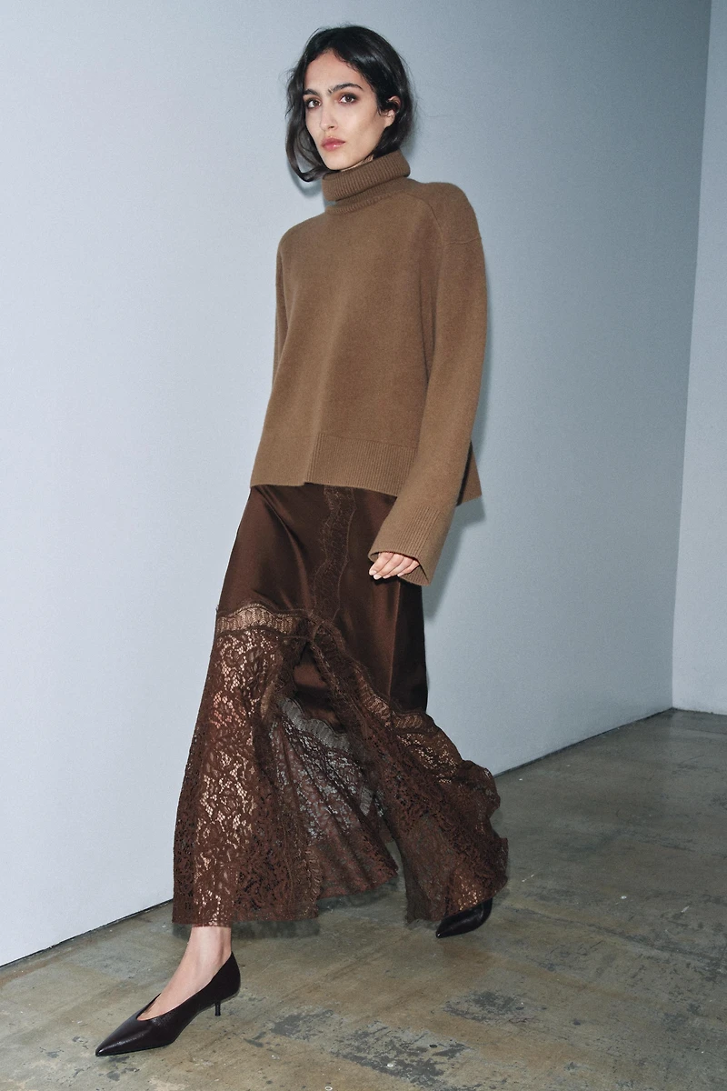 SATIN EFFECT LACE SKIRT ZW COLLECTION