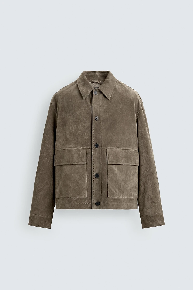 SURCHEMISE COURTE EN CUIR FAÇON DAIM