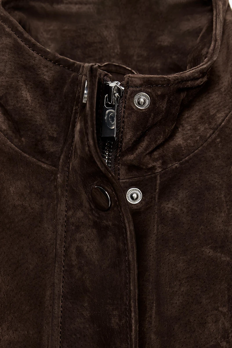 SUEDE LEATHER BOMBER JACKET WITH POCKETS