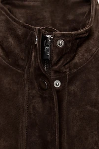 SUEDE LEATHER BOMBER JACKET WITH POCKETS