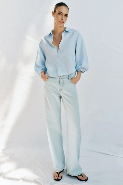 LINEN BLEND BALLOON SLEEVE SHIRT
