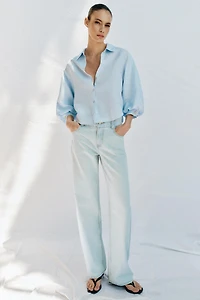 LINEN BLEND BALLOON SLEEVE SHIRT