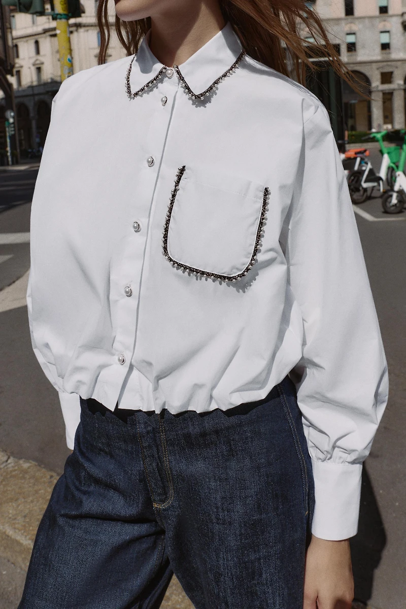 BEADED POPLIN SHIRT