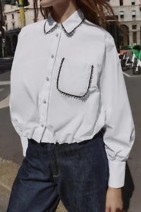 BEADED POPLIN SHIRT