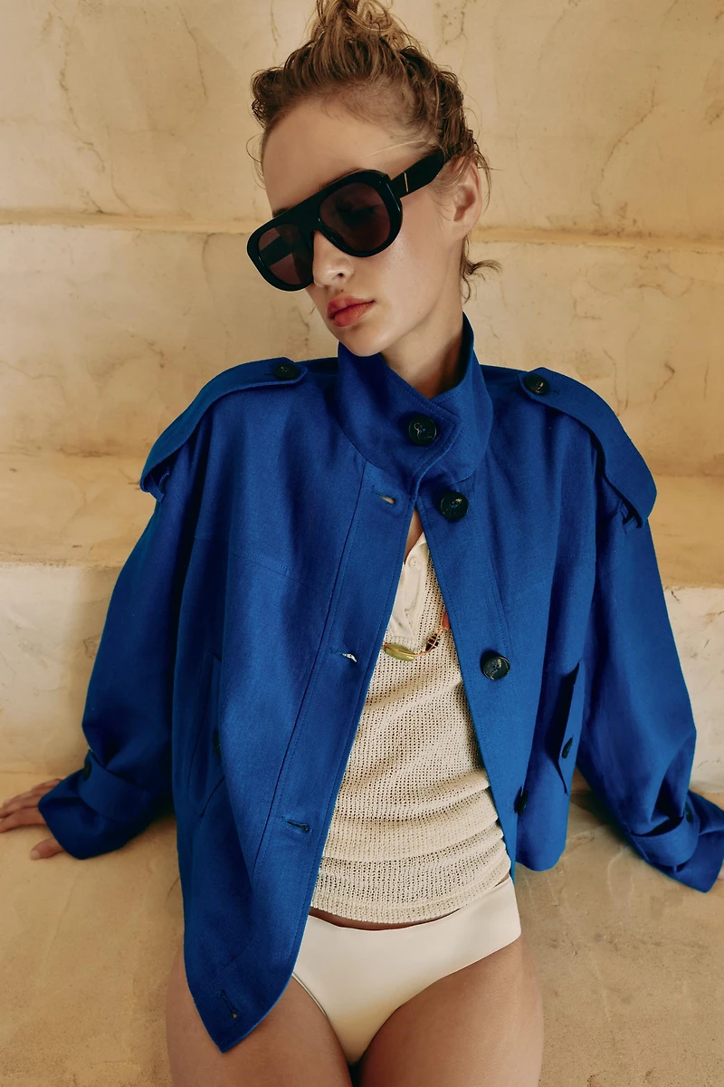 VESTE COL MONTANT EN LIN