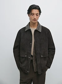 Suede leather jacket with collar detail