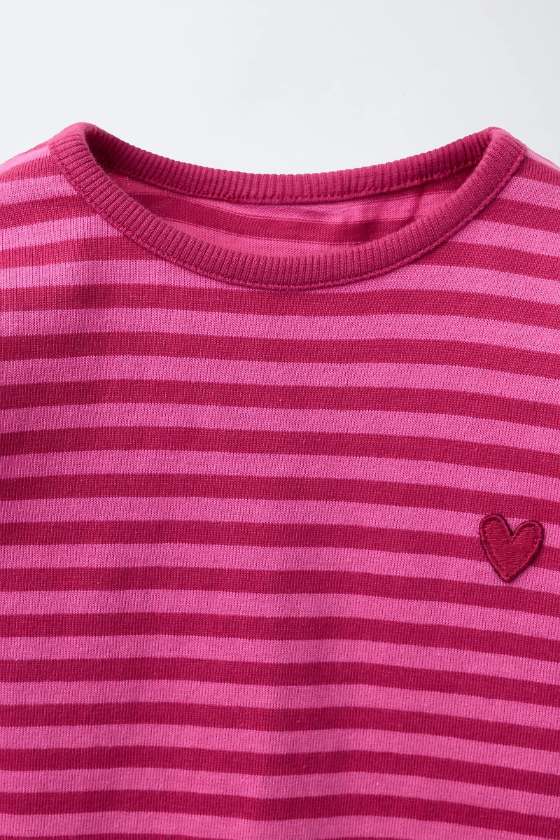 EMBROIDERED HEART STRIPED T-SHIRT