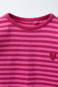 EMBROIDERED HEART STRIPED T-SHIRT
